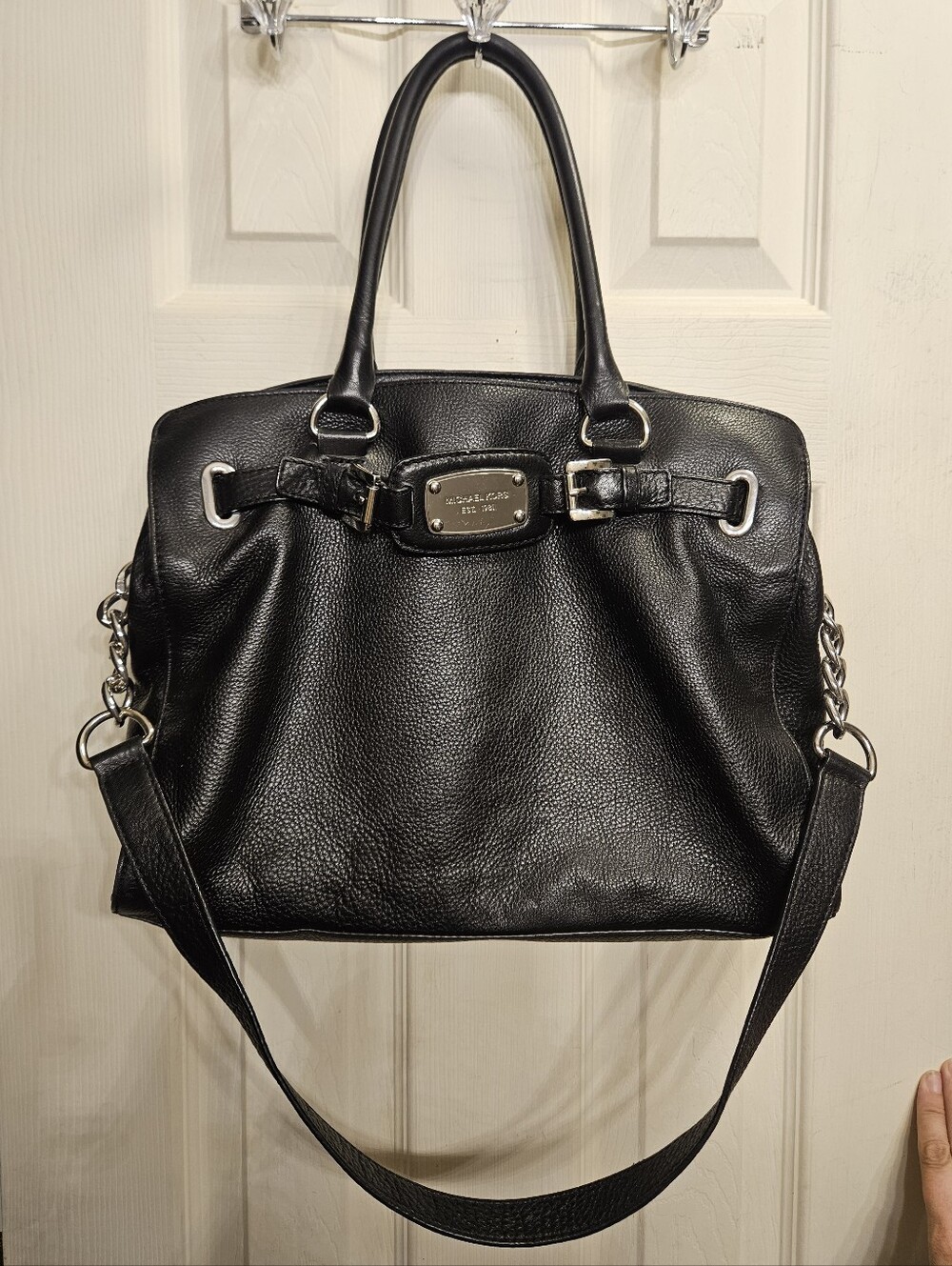 Michael kors black leather satchel tote shoulder bag handbag purse